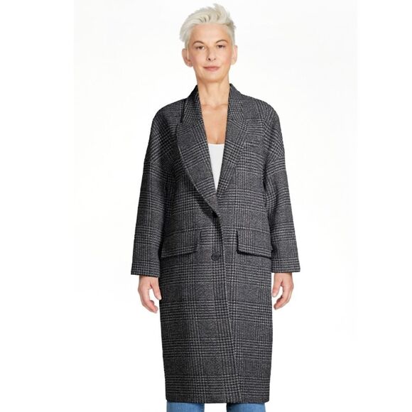 Scoop Women's Long Plaid Coat - Picture 1 of 6